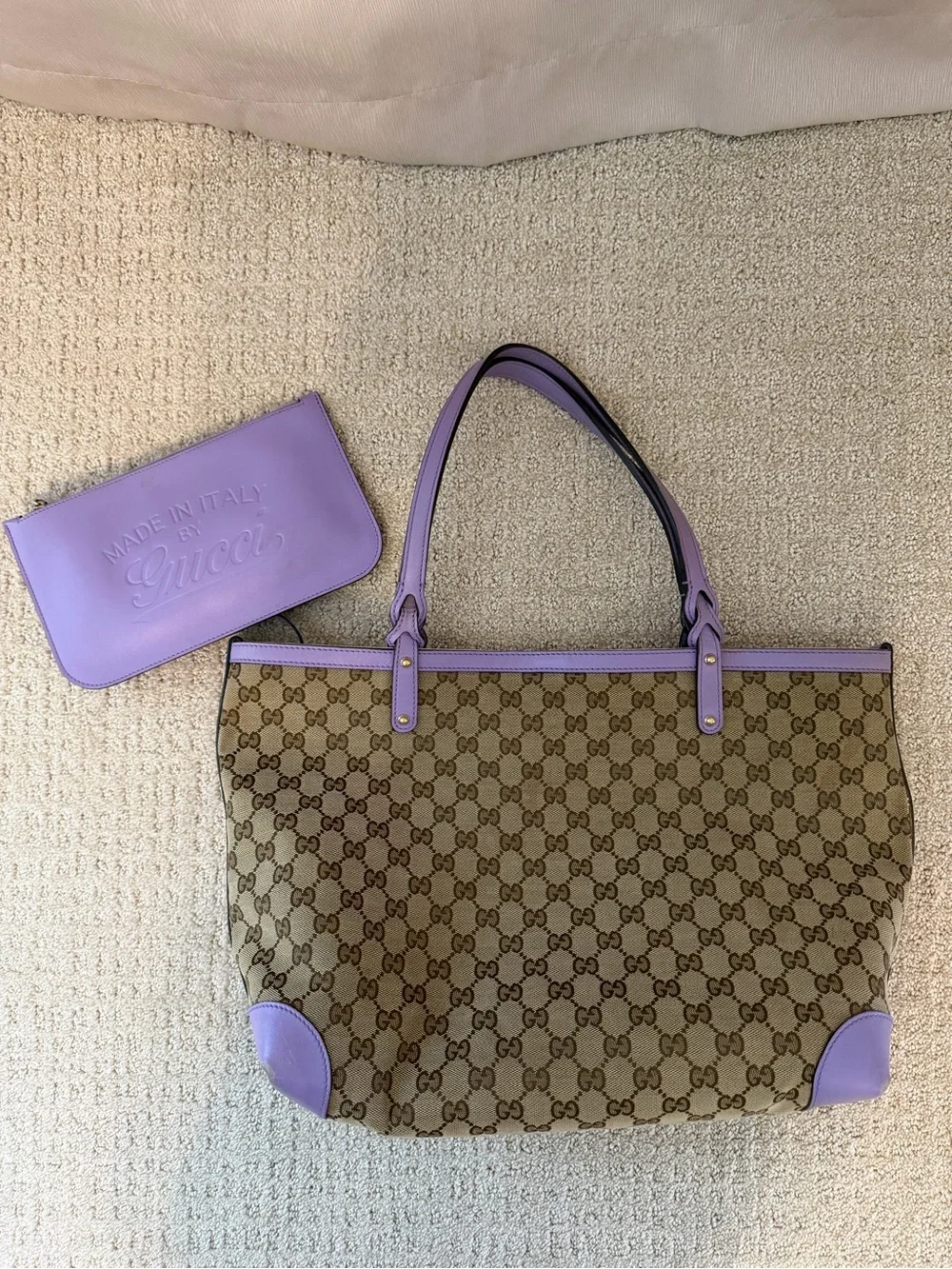 Gucci GG Tote with Lavender Leather Trim